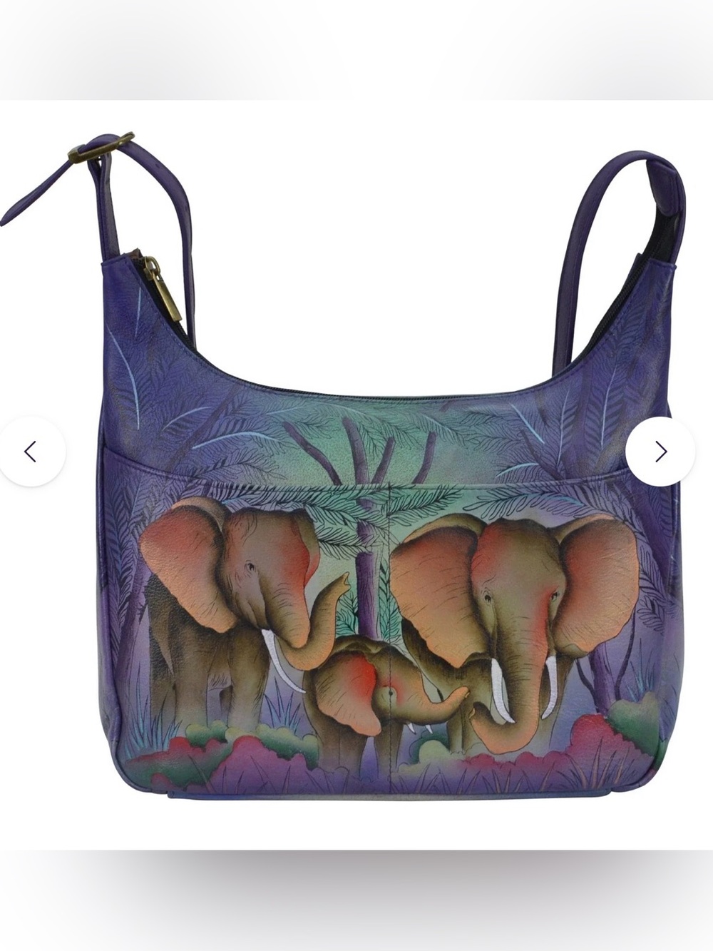 Anuschka Hand painted Medium Hobo Shoulder Bag Leather 7021 Elephant Family